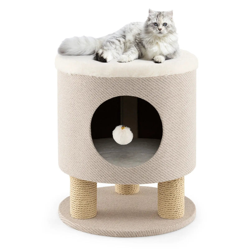 3-in-1 Cat Condo Stool Kitty Bed with Scratching Posts and Plush Ball Toy by DirectDeals