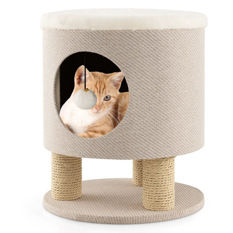 3-in-1 Cat Condo Stool Kitty Bed with Scratching Posts and Plush Ball Toy by DirectDeals