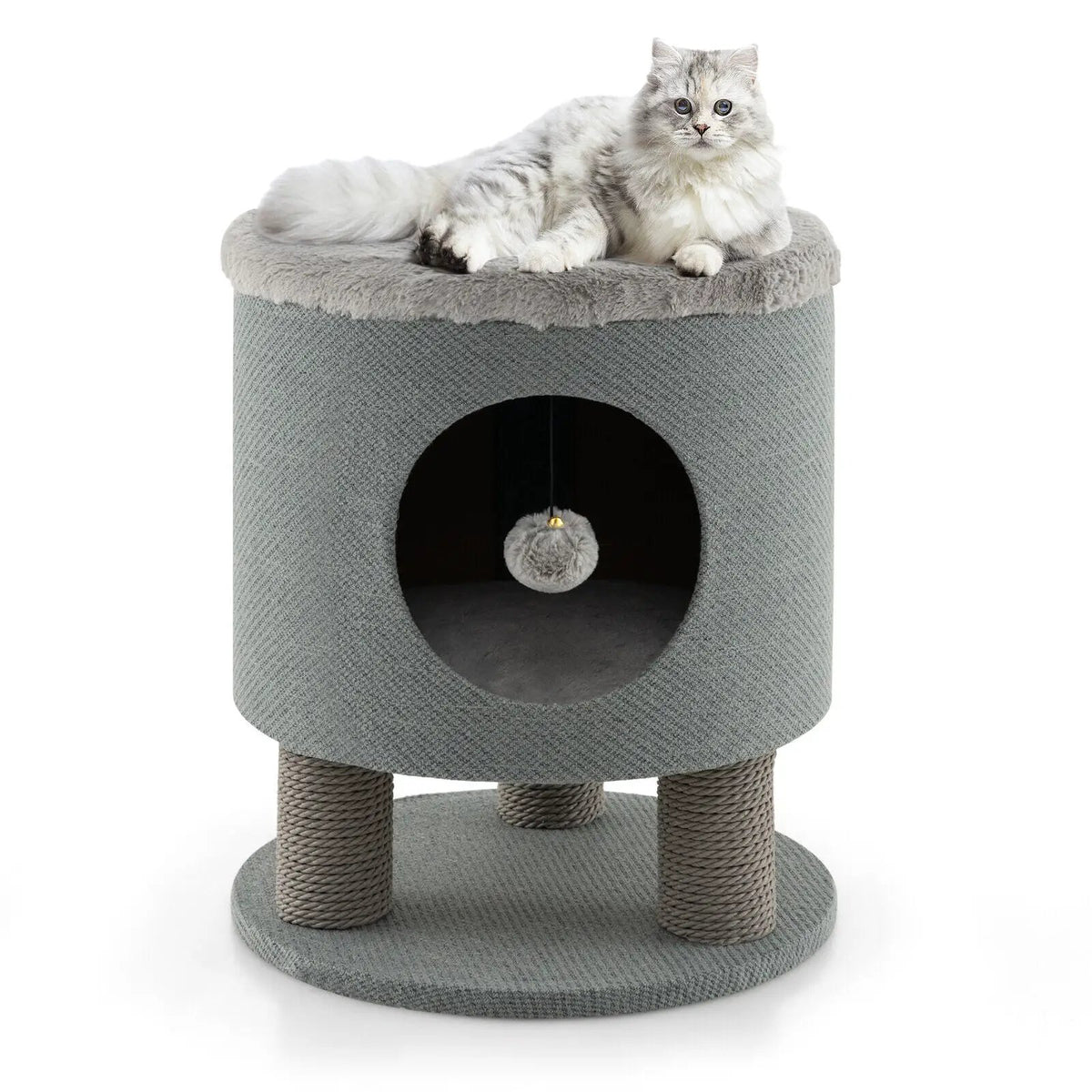 3-in-1 Cat Condo Stool Kitty Bed with Scratching Posts and Plush Ball Toy by DirectDeals