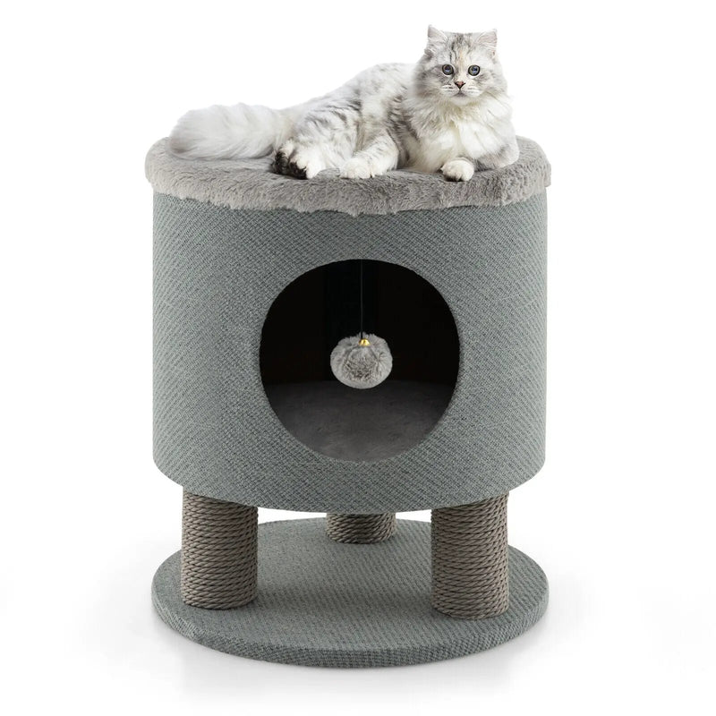3-in-1 Cat Condo Stool Kitty Bed with Scratching Posts and Plush Ball Toy by DirectDeals