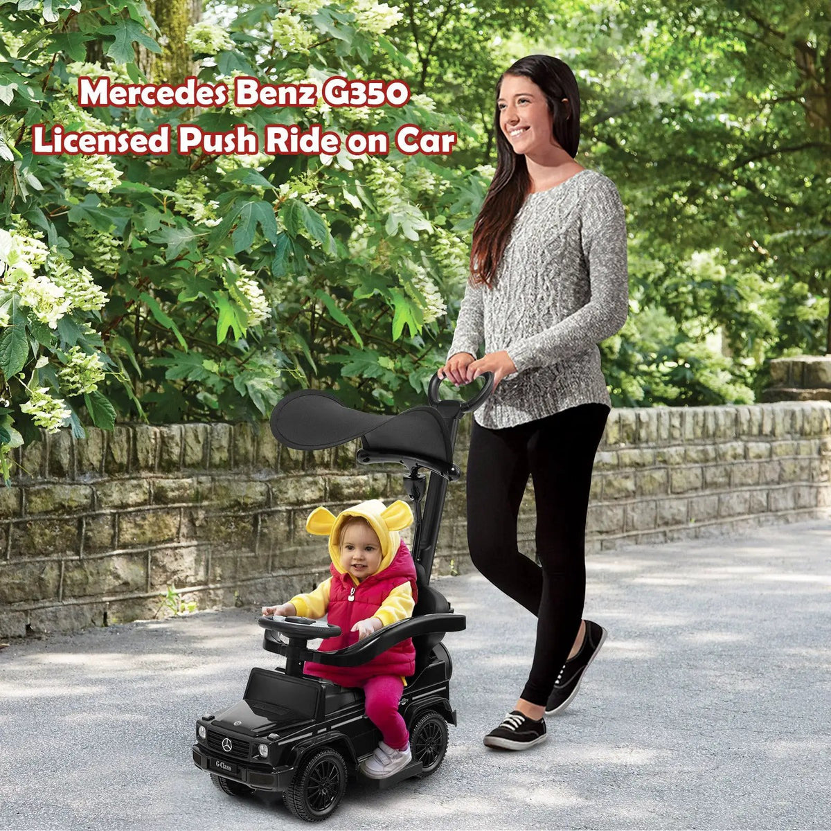 3-In-1 Ride on Push Car Mercedes Benz G350 Stroller Sliding Car with Canopy by DirectDeals