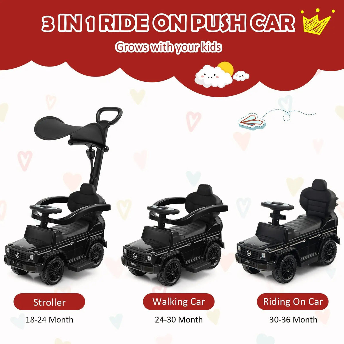 3-In-1 Ride on Push Car Mercedes Benz G350 Stroller Sliding Car with Canopy by DirectDeals