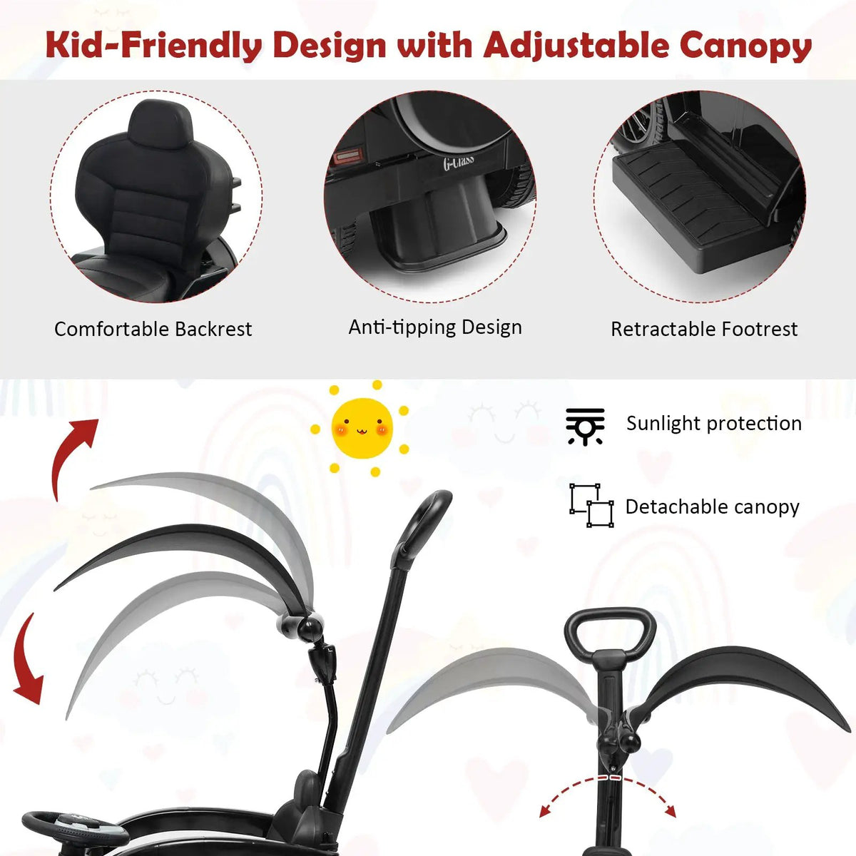 3-In-1 Ride on Push Car Mercedes Benz G350 Stroller Sliding Car with Canopy by DirectDeals