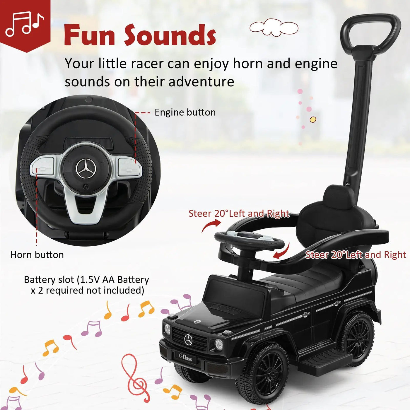 3-In-1 Ride on Push Car Mercedes Benz G350 Stroller Sliding Car with Canopy by DirectDeals