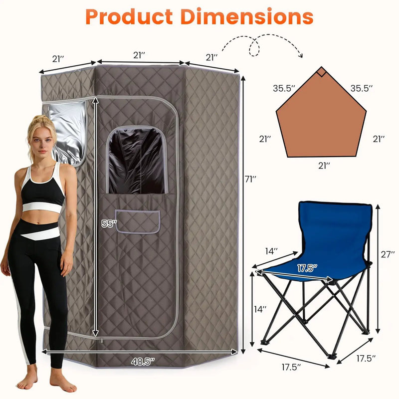 3L Portable Steam Sauna for Home Fast-Heat with 9-Level Remote Control and Folding Chair by DirectDeals