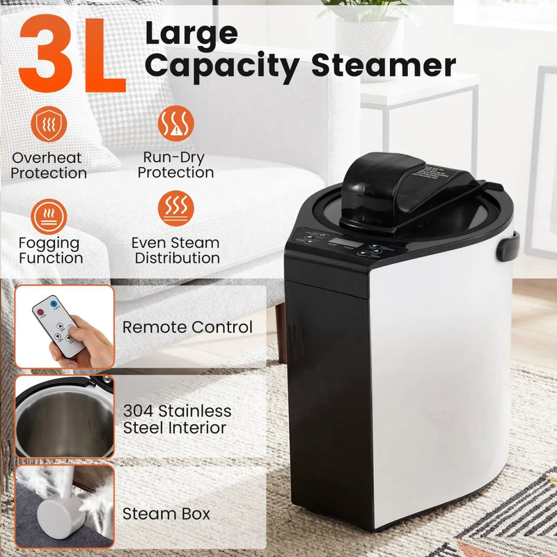 3L Portable Steam Sauna for Home Fast-Heat with 9-Level Remote Control and Folding Chair by DirectDeals