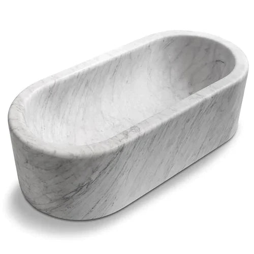 Imperial White Marble Bathtub Hand-carved from Solid Marble Block (W)32" (L)70" (H)20" by GobekDesign