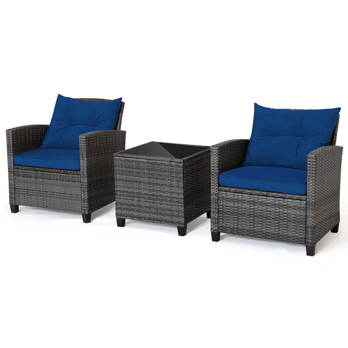3 Pieces Outdoor Wicker Conversation Set with Tempered Glass Tabletop by DirectDeals