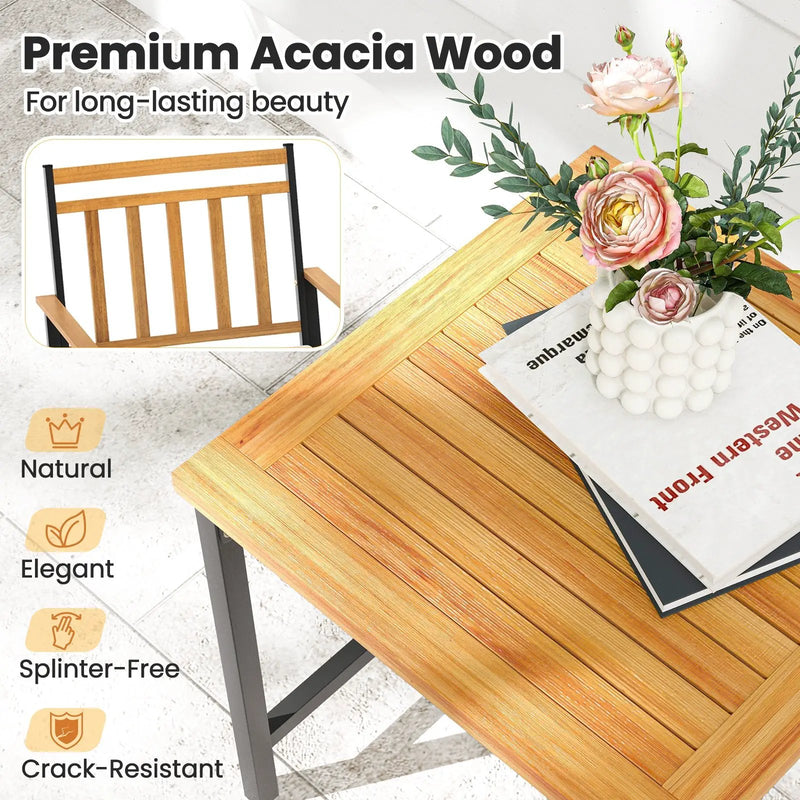 3 Pieces Outdoor Furniture Set Acacia Wood Patio Conversation Set with Cushions-White by DirectDeals