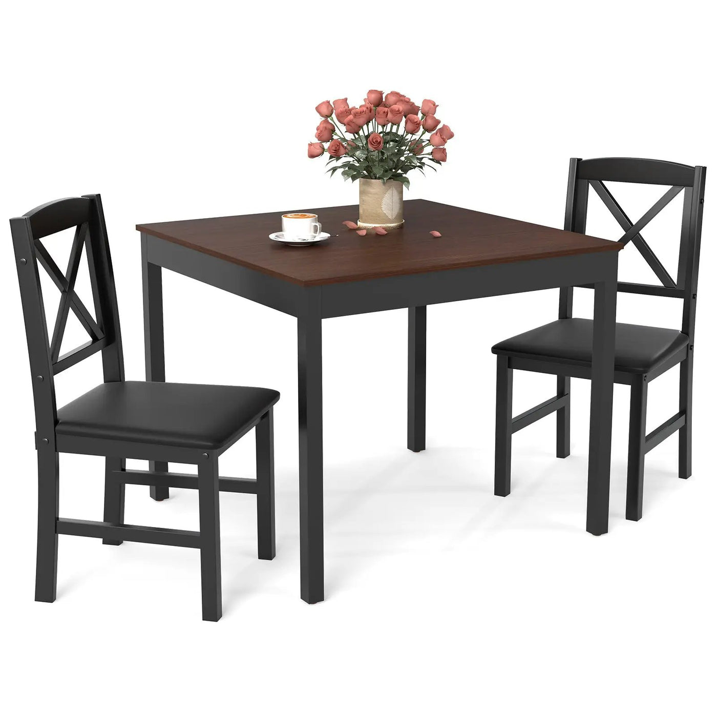 3-Piece Dining Table Set Wooden Square Kitchen Table for 2 People by DirectDeals