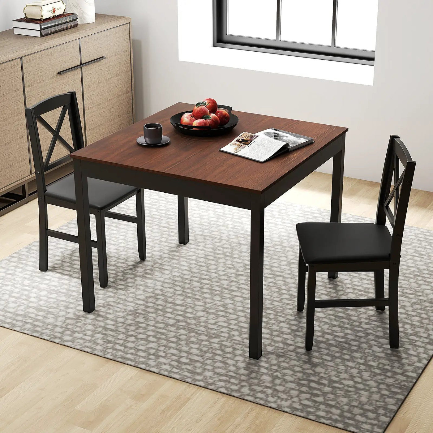 3-Piece Dining Table Set Wooden Square Kitchen Table for 2 People by DirectDeals