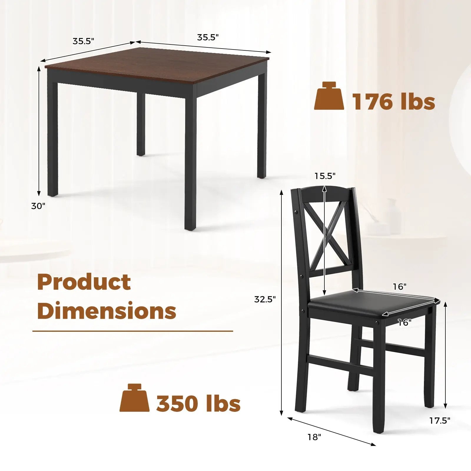 3-Piece Dining Table Set Wooden Square Kitchen Table for 2 People by DirectDeals