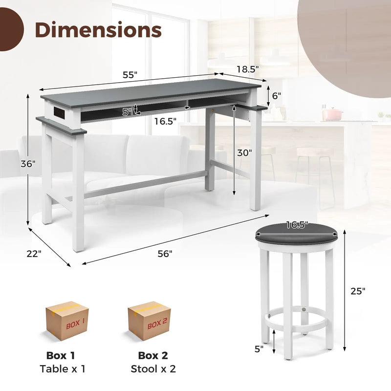 3-Piece Home Bar Set with 2 Upholstered Bar Stools Outlets and USB Ports by DirectDeals