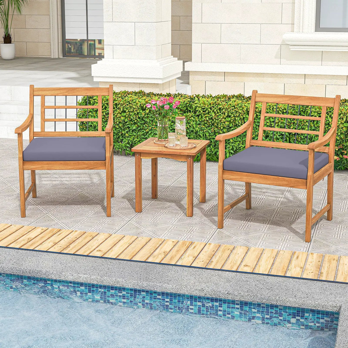 3 Piece Wood Patio Furniture Set with Seat Cushions and Acacia Wood Frame by DirectDeals