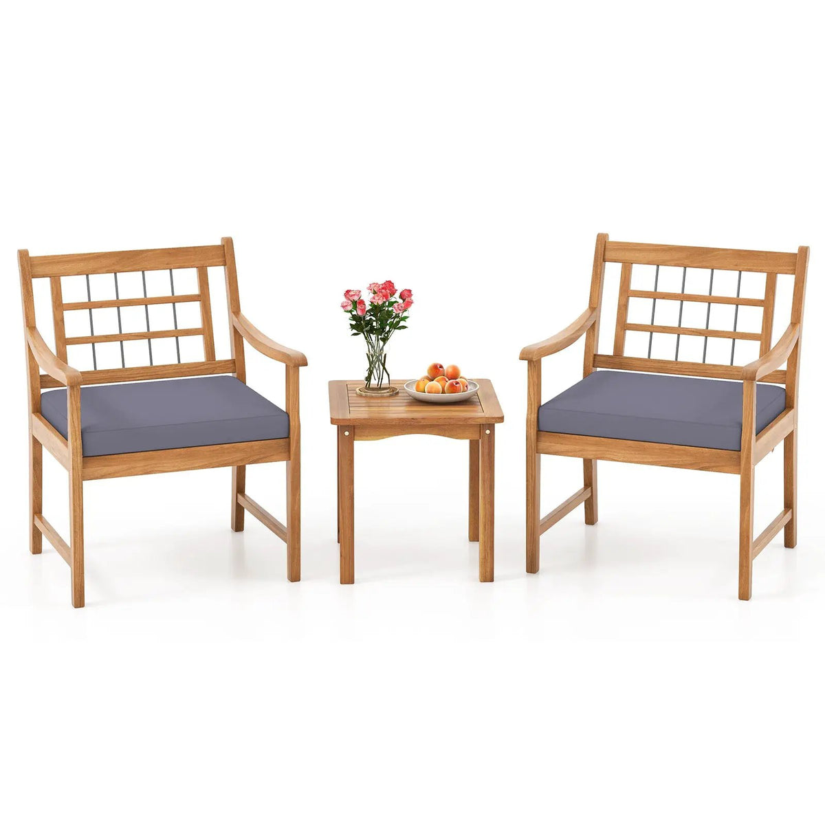3 Piece Wood Patio Furniture Set with Seat Cushions and Acacia Wood Frame by DirectDeals