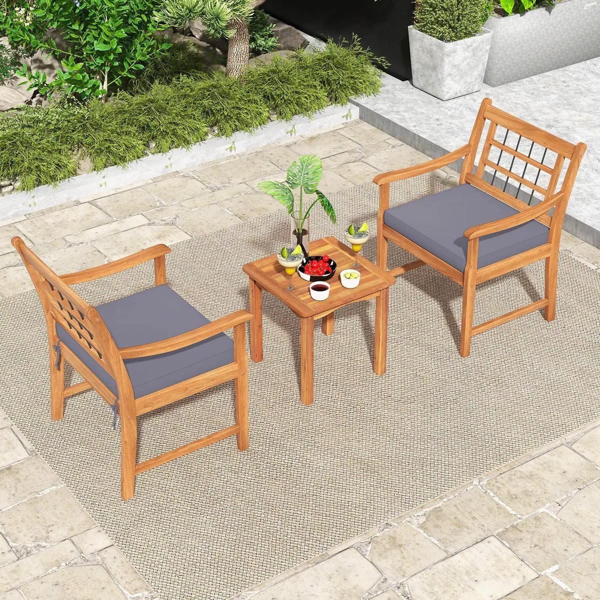 3 Piece Wood Patio Furniture Set with Seat Cushions and Acacia Wood Frame by DirectDeals