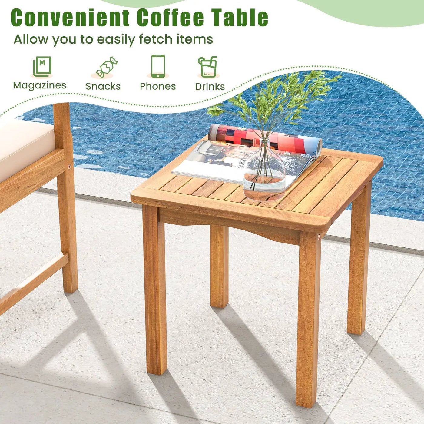 3 Piece Wood Patio Furniture Set with Seat Cushions and Acacia Wood Frame by DirectDeals