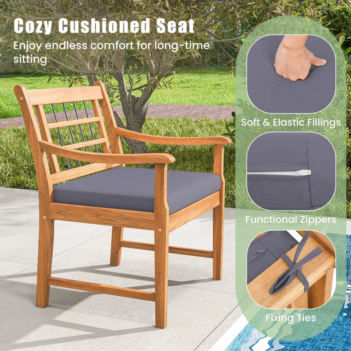 3 Piece Wood Patio Furniture Set with Seat Cushions and Acacia Wood Frame by DirectDeals
