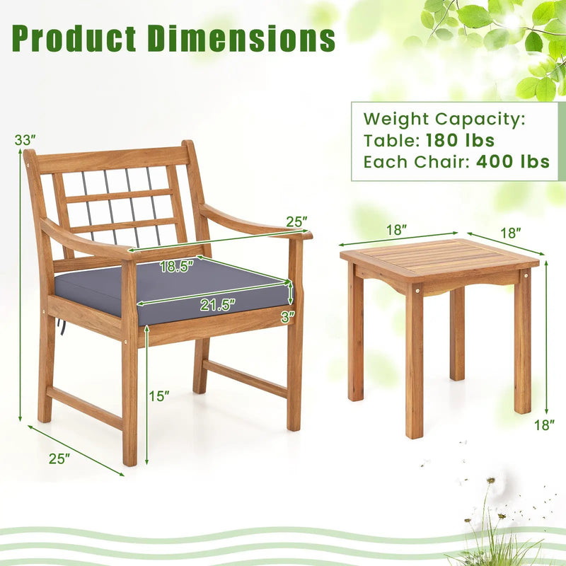 3 Piece Wood Patio Furniture Set with Seat Cushions and Acacia Wood Frame by DirectDeals