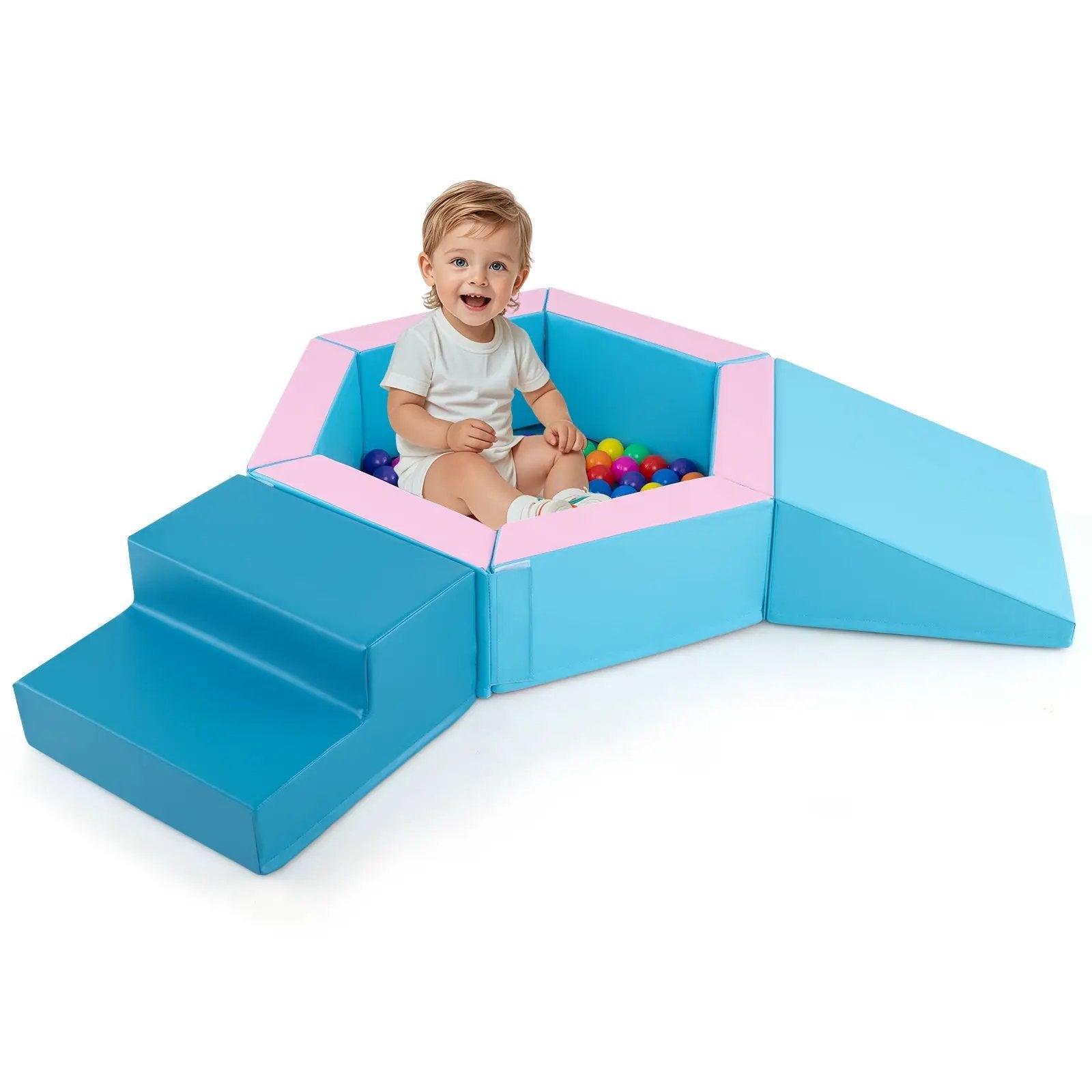 3-Piece Baby Foam Climbing Blocks Climb and Crawl Set with 100 Ocean Balls by DirectDeals