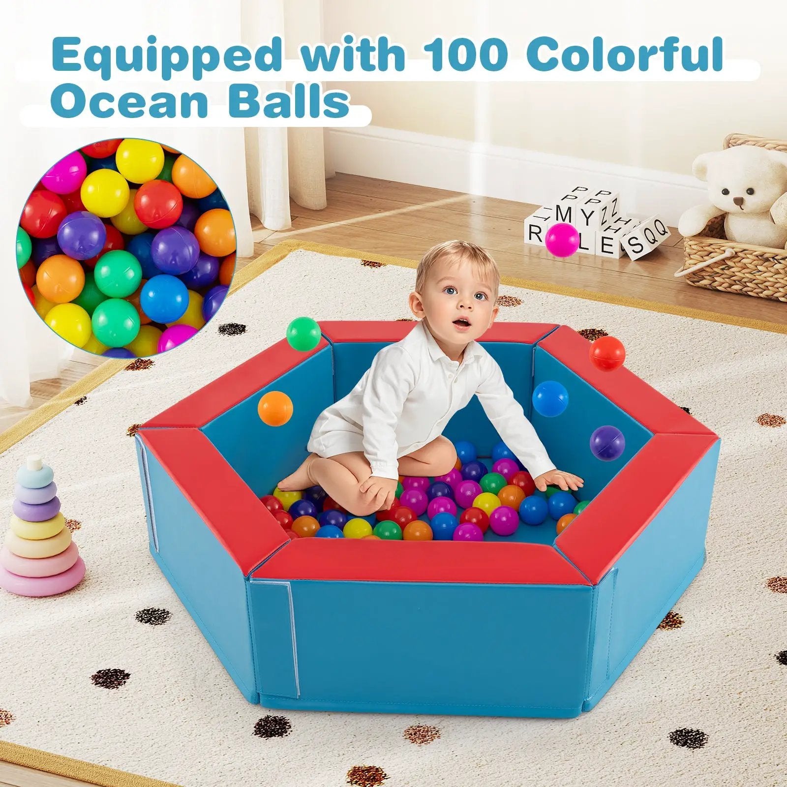 3-Piece Baby Foam Climbing Blocks Climb and Crawl Set with 100 Ocean Balls by DirectDeals