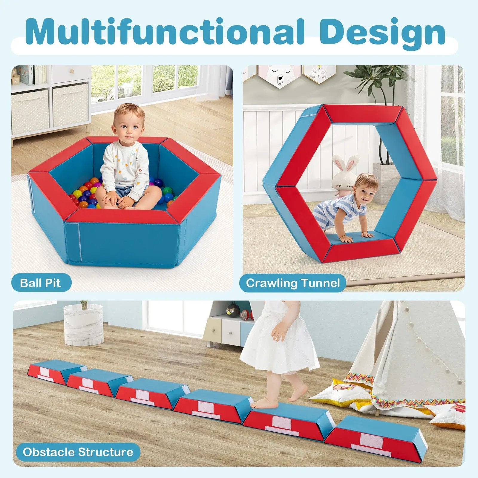 3-Piece Baby Foam Climbing Blocks Climb and Crawl Set with 100 Ocean Balls by DirectDeals