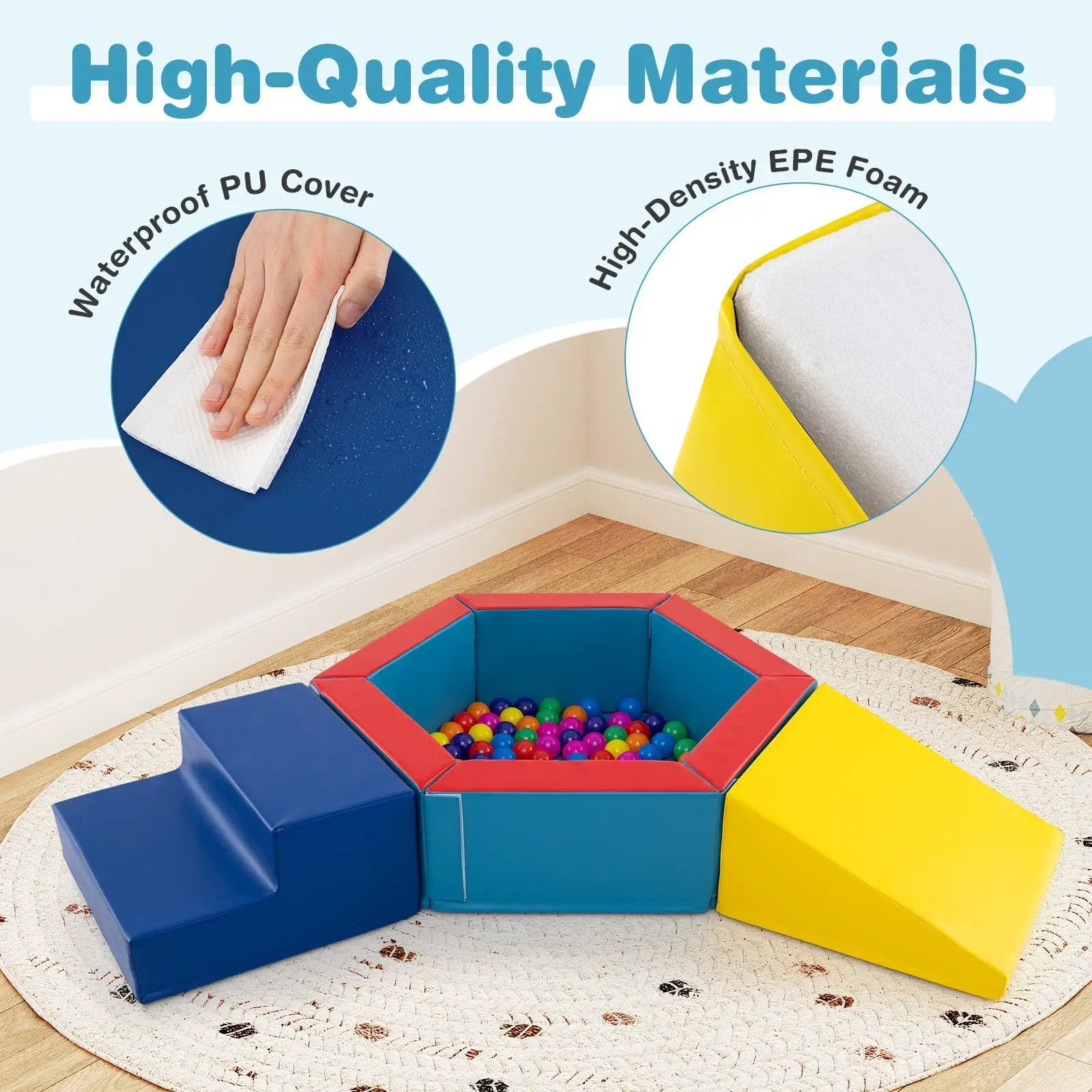 3-Piece Baby Foam Climbing Blocks Climb and Crawl Set with 100 Ocean Balls by DirectDeals