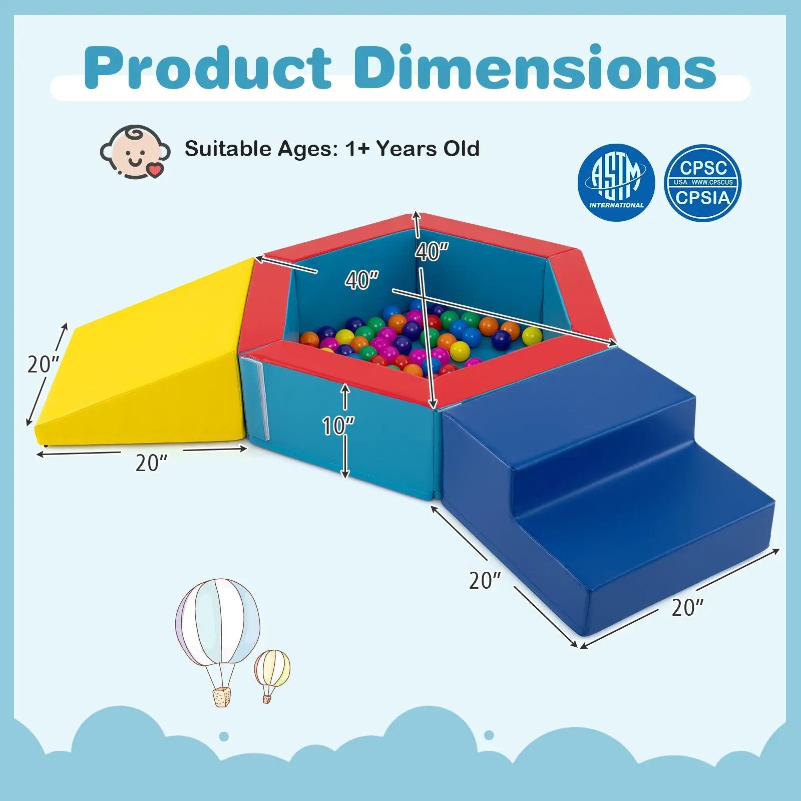 3-Piece Baby Foam Climbing Blocks Climb and Crawl Set with 100 Ocean Balls by DirectDeals