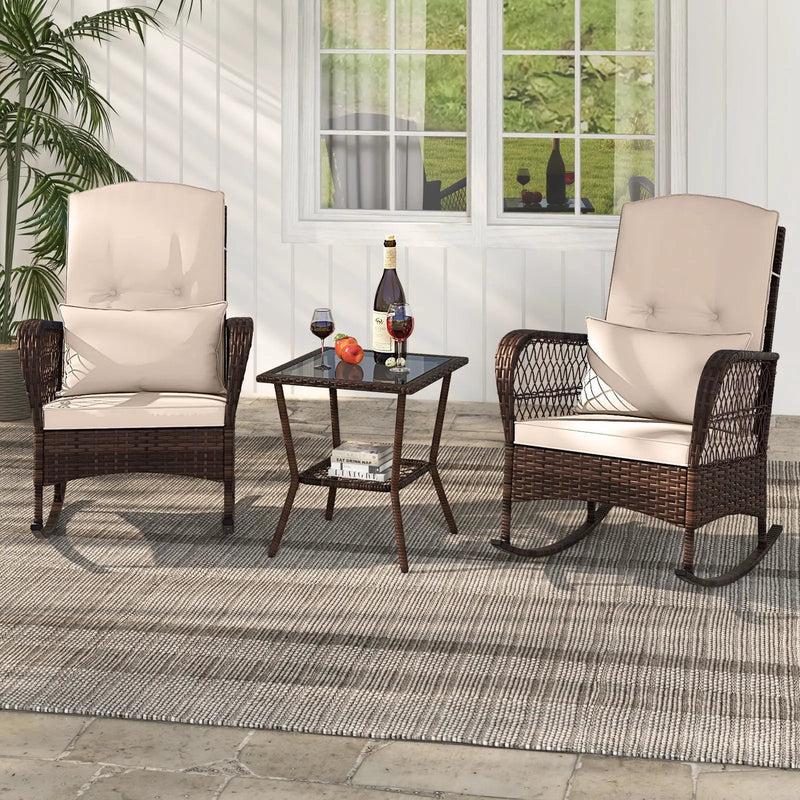 3 Pieces Rocking Bistro Set with 2-Tier Coffee Table by DirectDeals