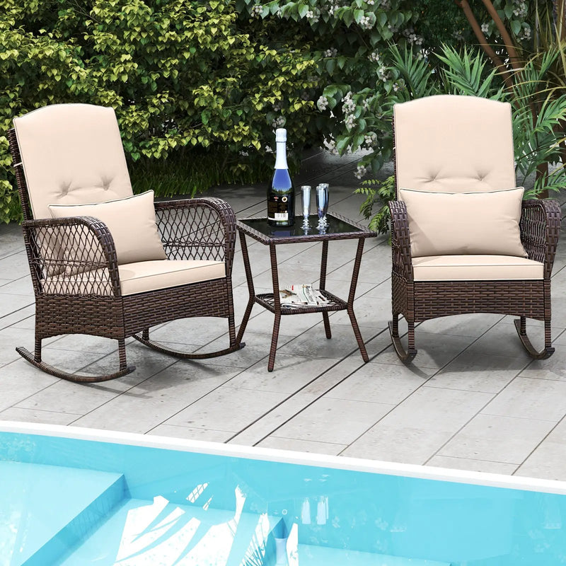 3 Pieces Rocking Bistro Set with 2-Tier Coffee Table by DirectDeals