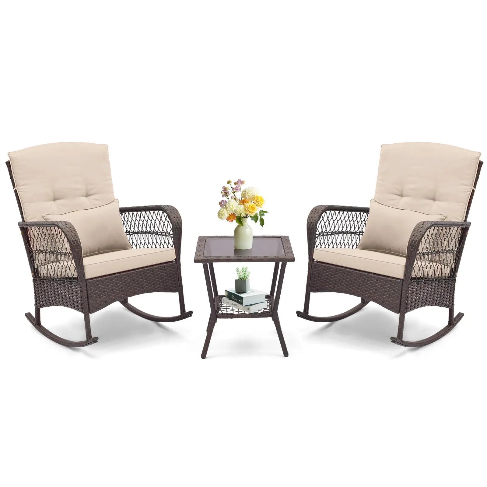 3 Pieces Rocking Bistro Set with 2-Tier Coffee Table by DirectDeals
