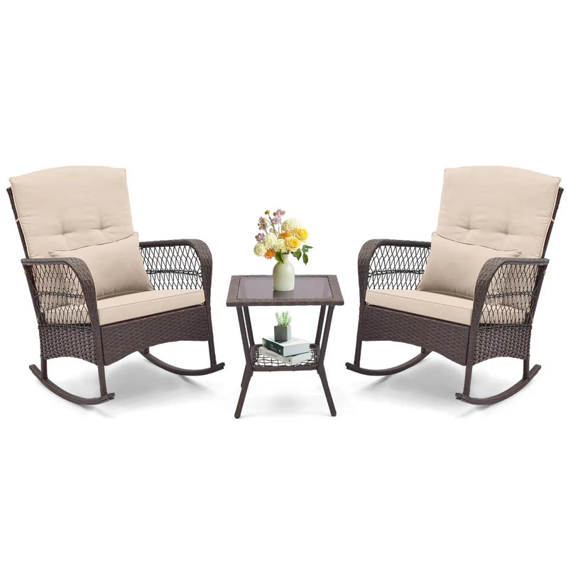 3 Pieces Rocking Bistro Set with 2-Tier Coffee Table by DirectDeals
