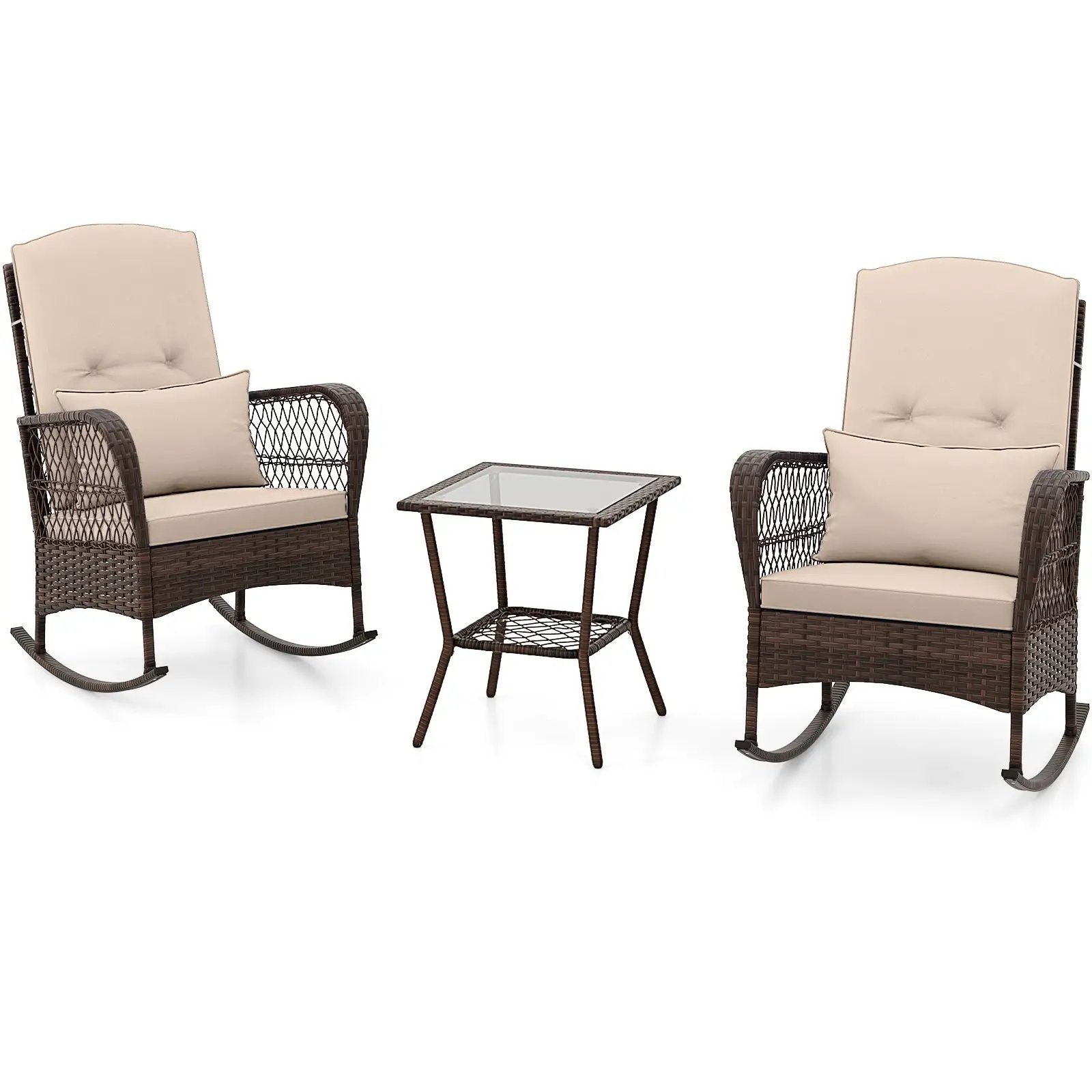 3 Pieces Rocking Bistro Set with 2-Tier Coffee Table by DirectDeals