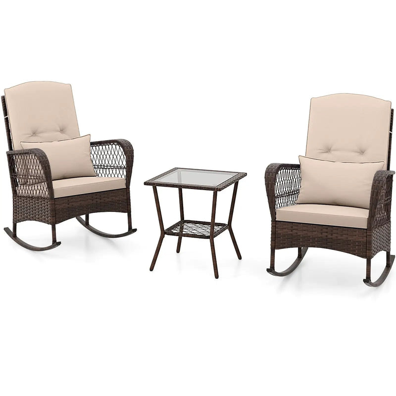 3 Pieces Rocking Bistro Set with 2-Tier Coffee Table by DirectDeals