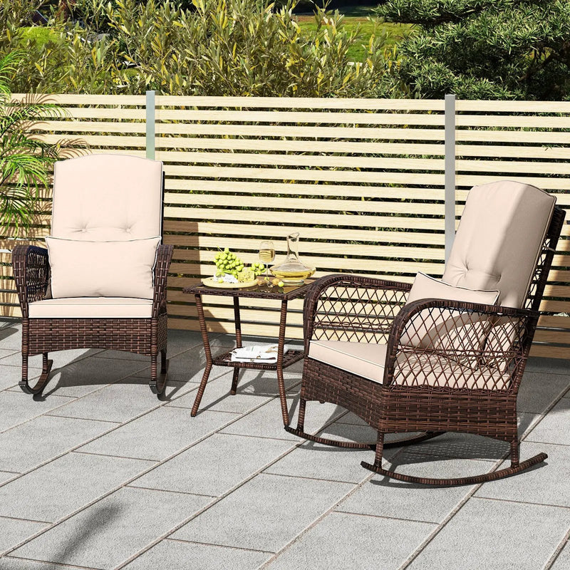 3 Pieces Rocking Bistro Set with 2-Tier Coffee Table by DirectDeals