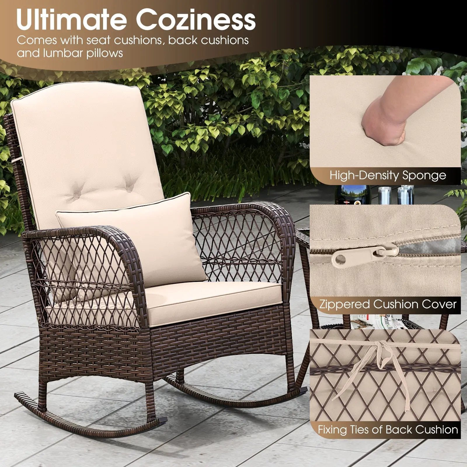 3 Pieces Rocking Bistro Set with 2-Tier Coffee Table by DirectDeals