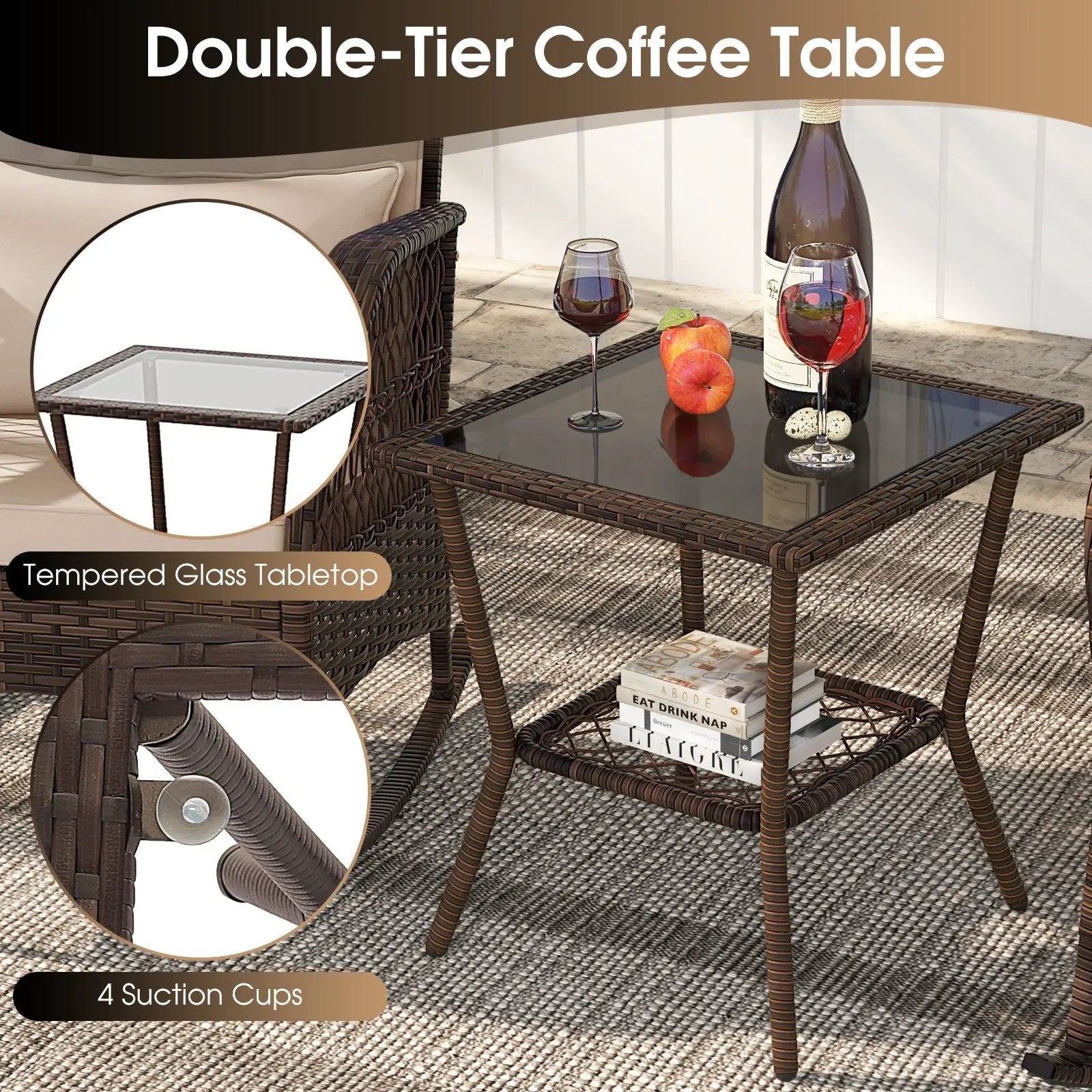 3 Pieces Rocking Bistro Set with 2-Tier Coffee Table by DirectDeals