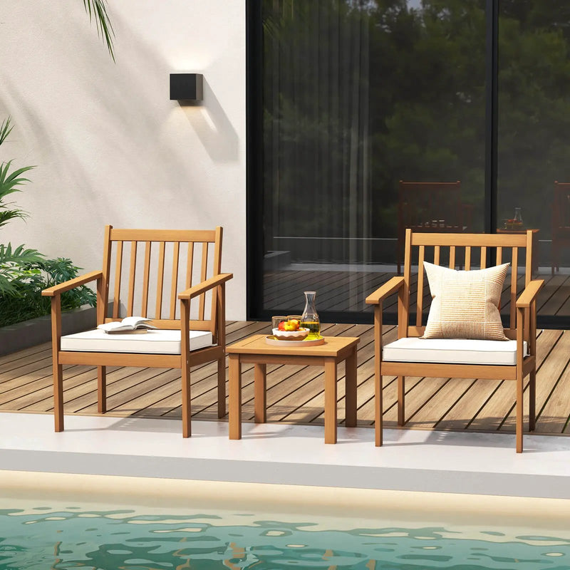 3 Pieces Patio Wood Furniture Set with soft Cushions for Porch by DirectDeals