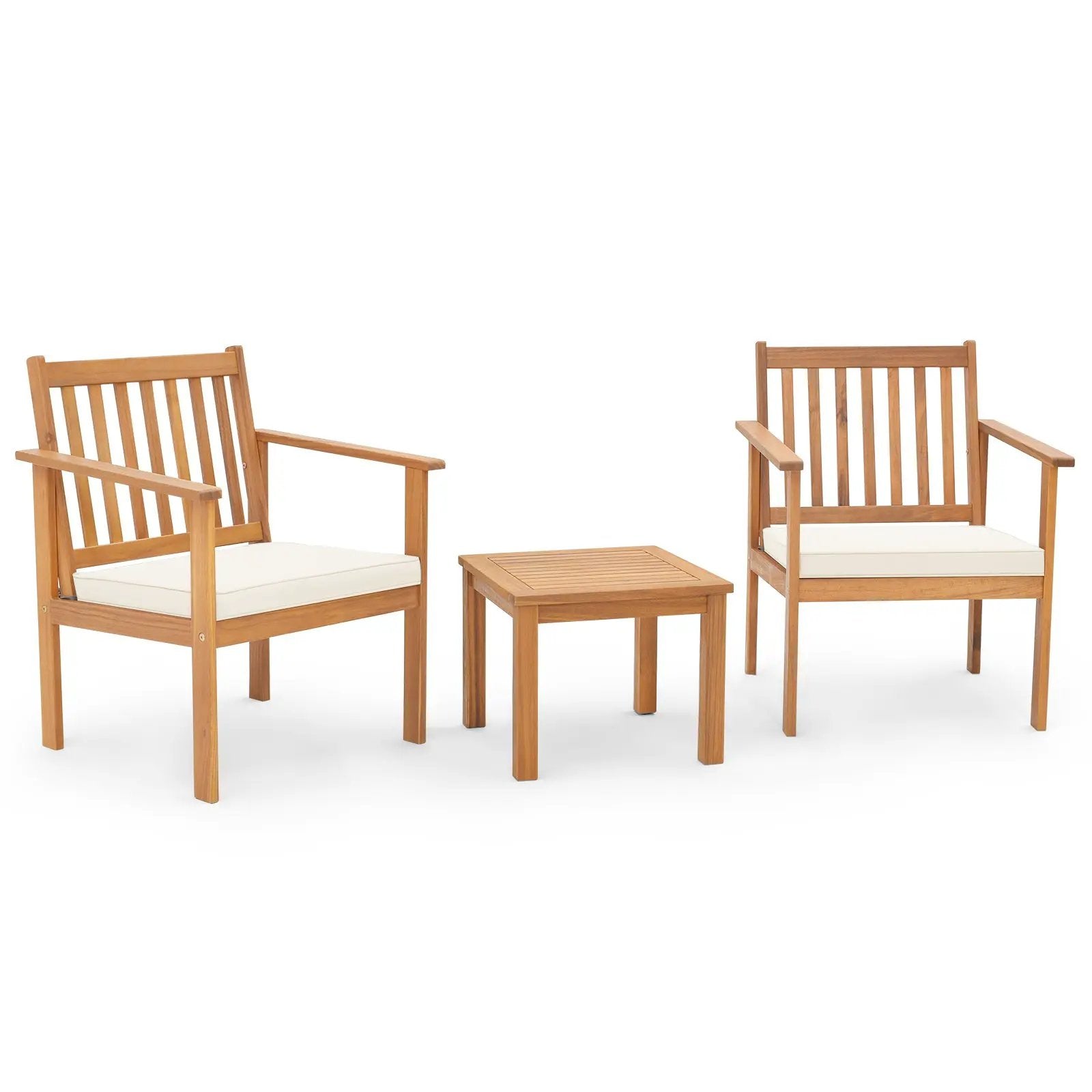 3 Pieces Patio Wood Furniture Set with soft Cushions for Porch by DirectDeals