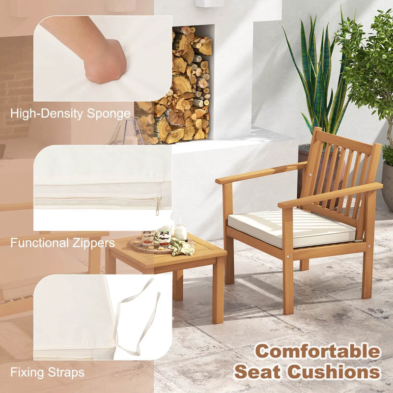 3 Pieces Patio Wood Furniture Set with soft Cushions for Porch by DirectDeals
