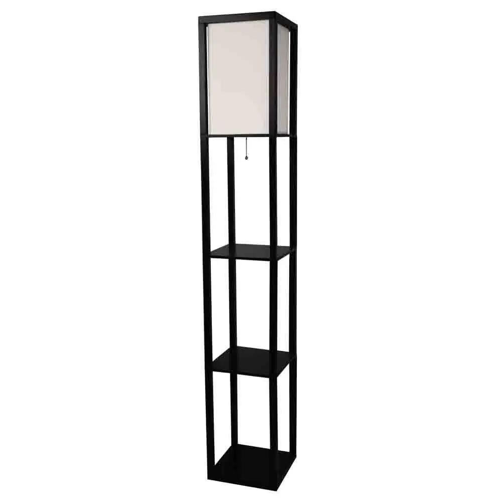 Black 3-Shelf Modern Floor Lamp with Beige Linen Shade by HomePacific