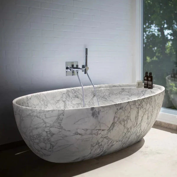 Statuario White Marble Hand-Carved Freestanding Bathtub Spa Luxury Design 32x68x20