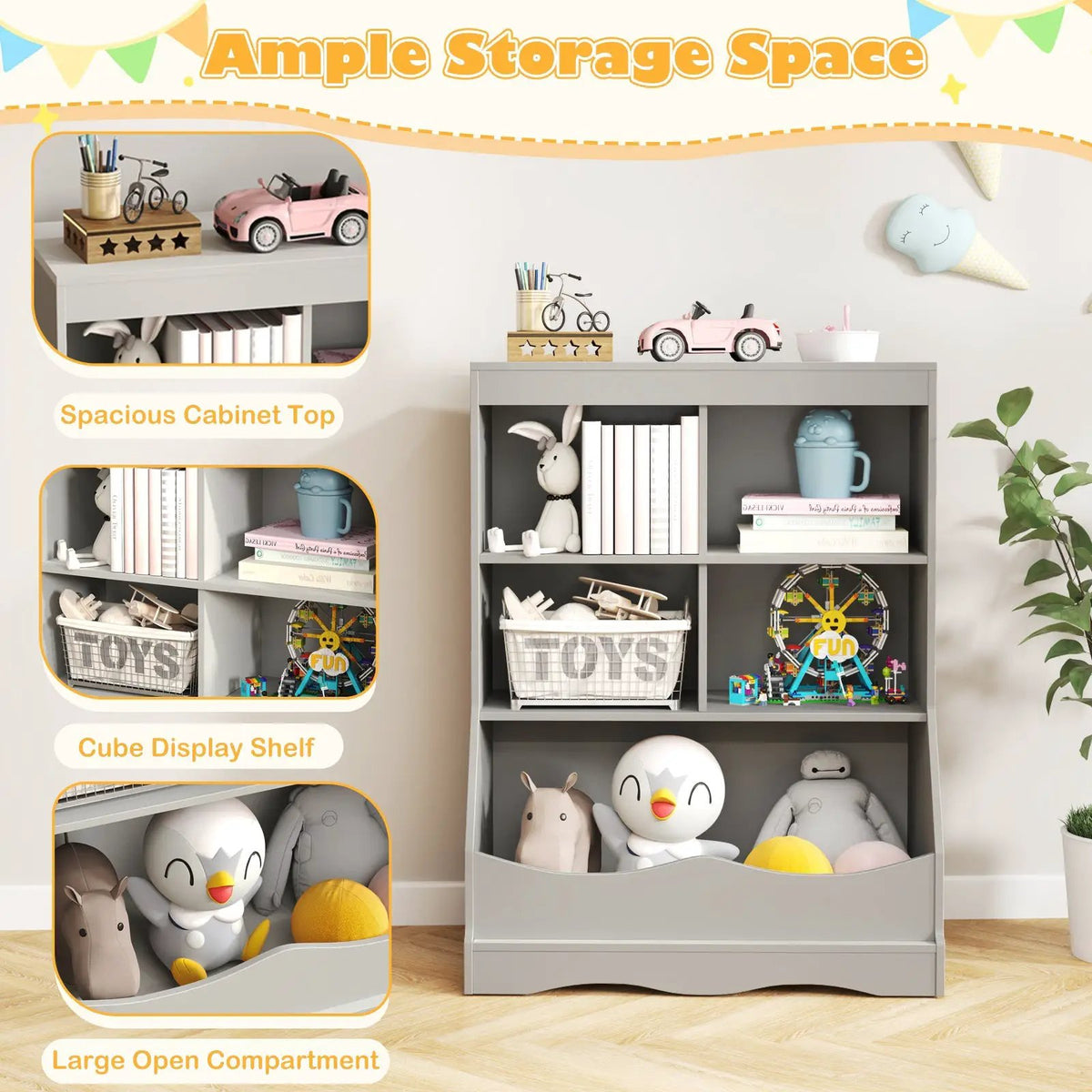 3-Tier Children's Multi-Functional Bookcase Toy Storage Bin Floor Cabinet by DirectDeals