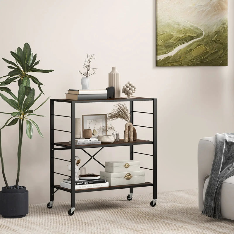 3-Tier Foldable Shelving Unit with Detachable Wheels and Adjustable Shelves by DirectDeals
