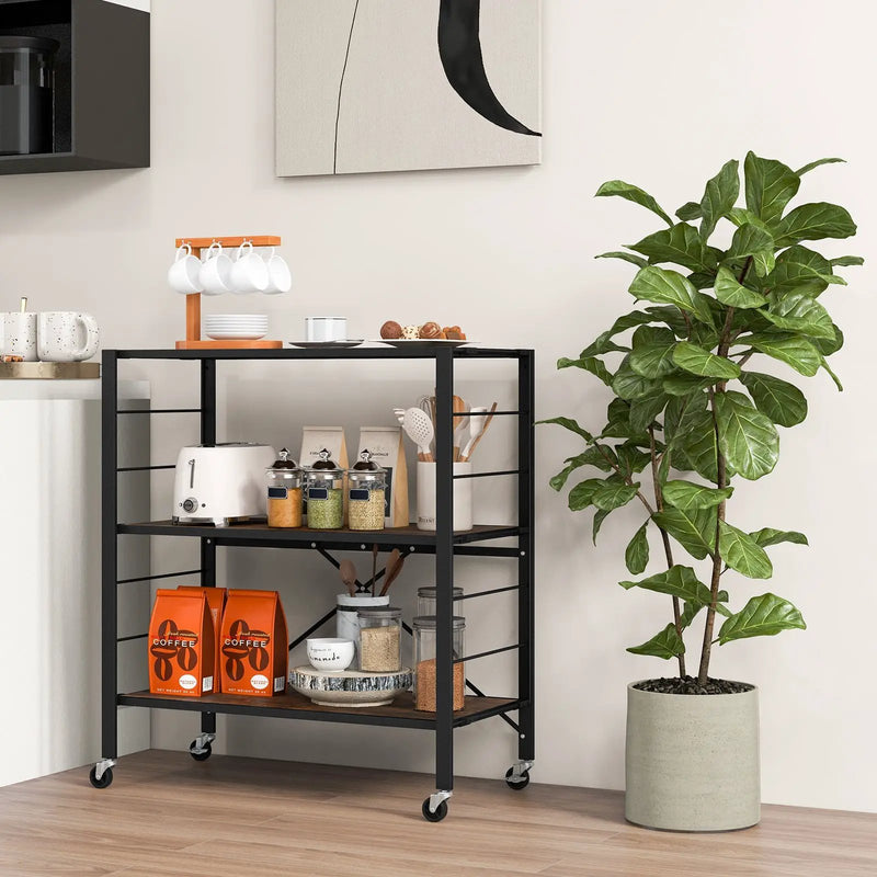 3-Tier Foldable Shelving Unit with Detachable Wheels and Adjustable Shelves by DirectDeals