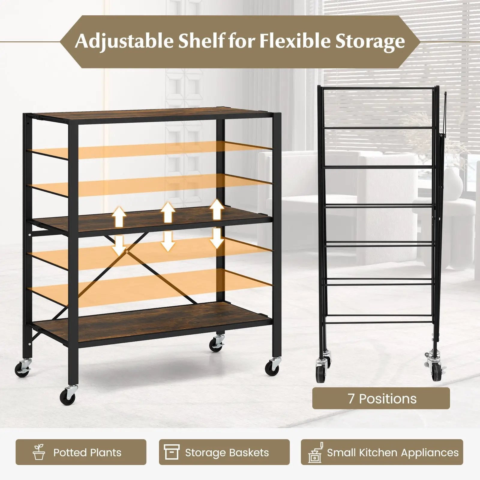 3-Tier Foldable Shelving Unit with Detachable Wheels and Adjustable Shelves by DirectDeals
