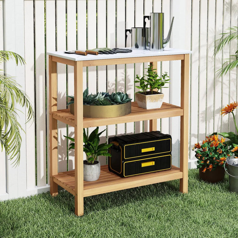 3-Tier Garden Potting Bench Table with Marble-Like Countertop by DirectDeals