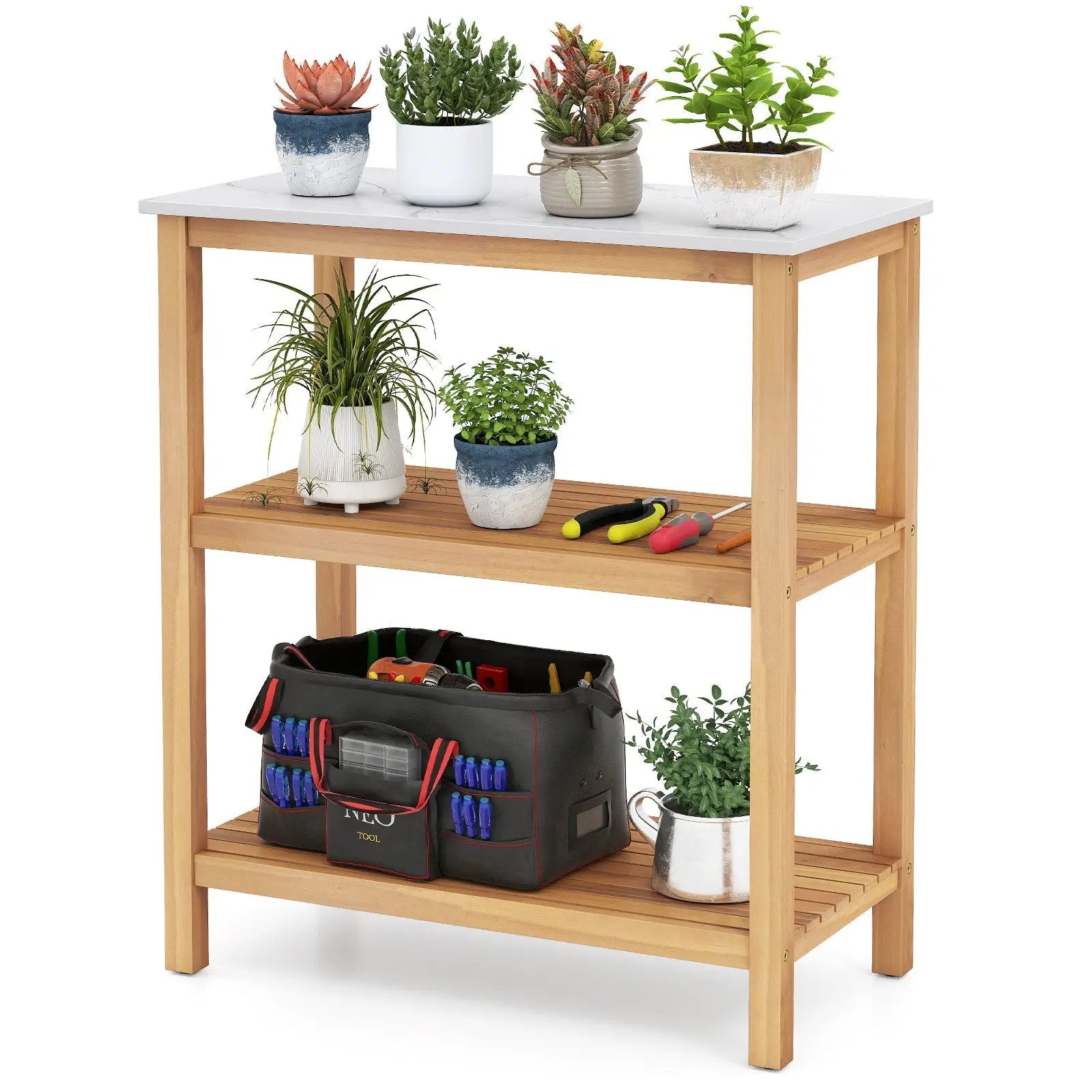 3-Tier Garden Potting Bench Table with Marble-Like Countertop by DirectDeals
