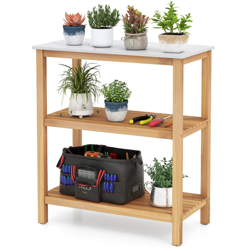 3-Tier Garden Potting Bench Table with Marble-Like Countertop by DirectDeals