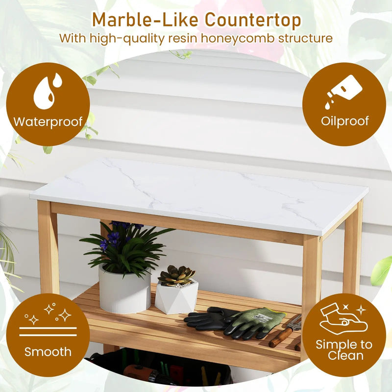 3-Tier Garden Potting Bench Table with Marble-Like Countertop by DirectDeals